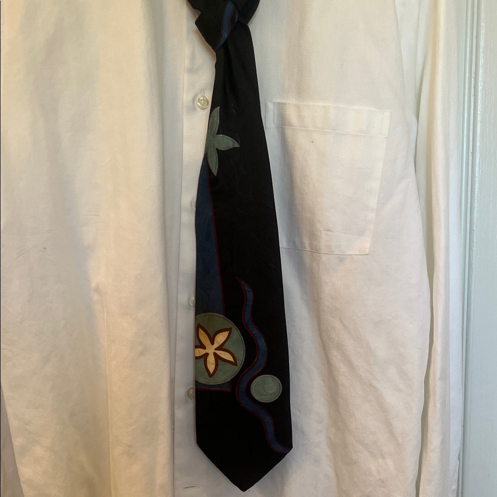 Cezanne Black Tie with Blue and Teal-Brown Print